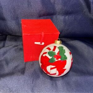 Vintage Hand-Painted Christmas Glass Ornament Candy Cane Holly Design